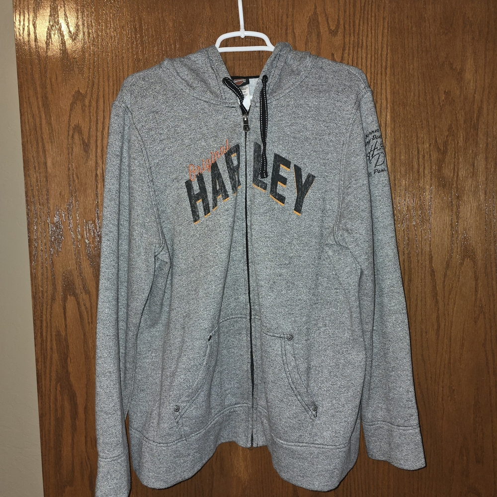 Harley-Davidson Gray and Black Zip-Up Hoodie